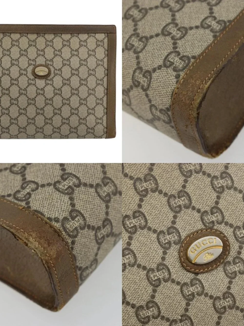 GUCCI GG Supreme Clutch Bag PVC Beige Gold Auth gh2128